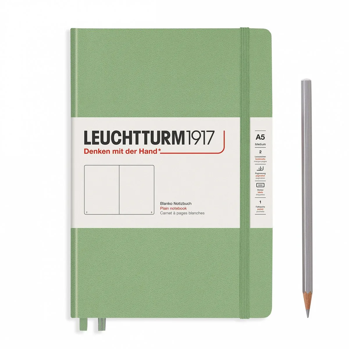 Notitieboek A5 Hardcover Sage Blanko - Notebook - 4004117570018 van Leuchtturm1917 in Groen – productfoto