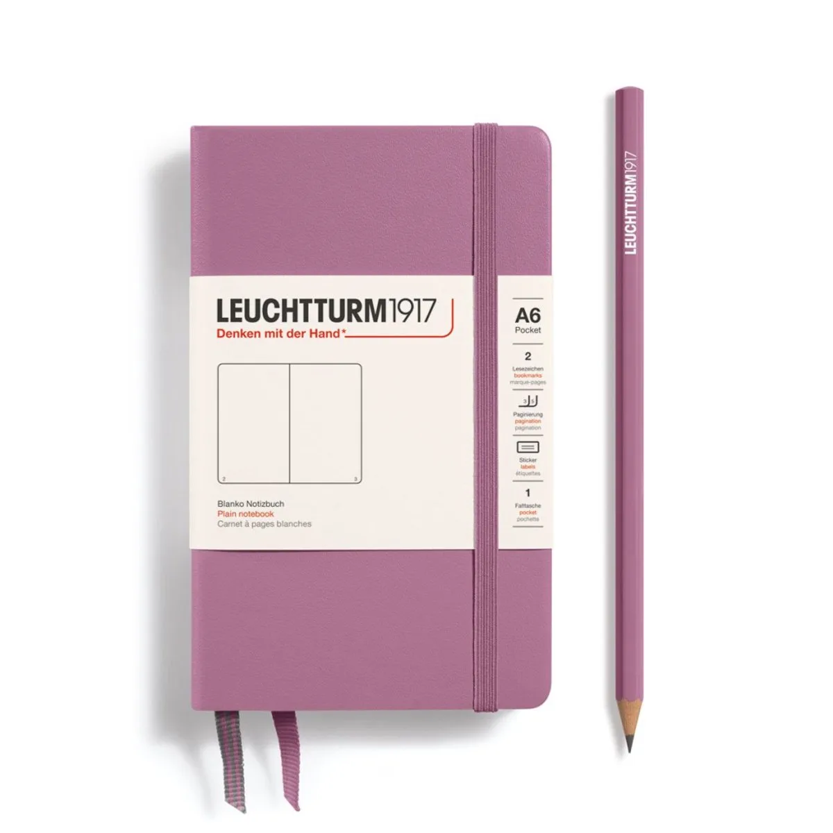 notitieboek blanco pocket hardcover a6 90x150mm fra Leuchtturm1917 i Dusty Rose – produktbillede