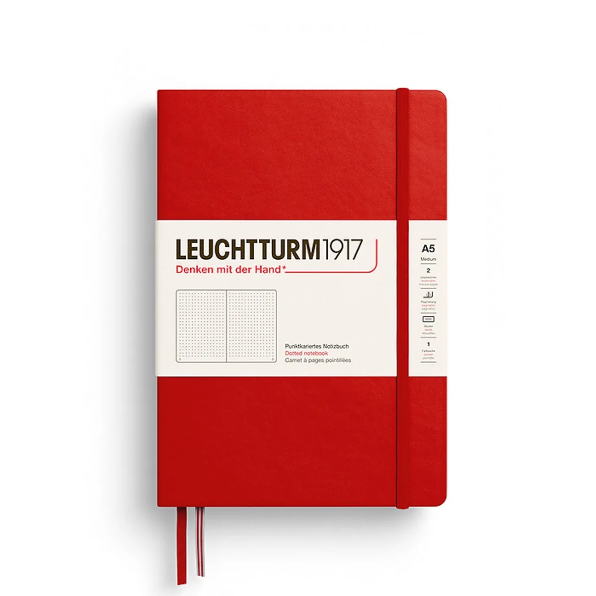 notitieboek cherry dotted medium hardcover a5 145x210mm van Leuchtturm1917 in Cherry red, Kersenrood – productfoto