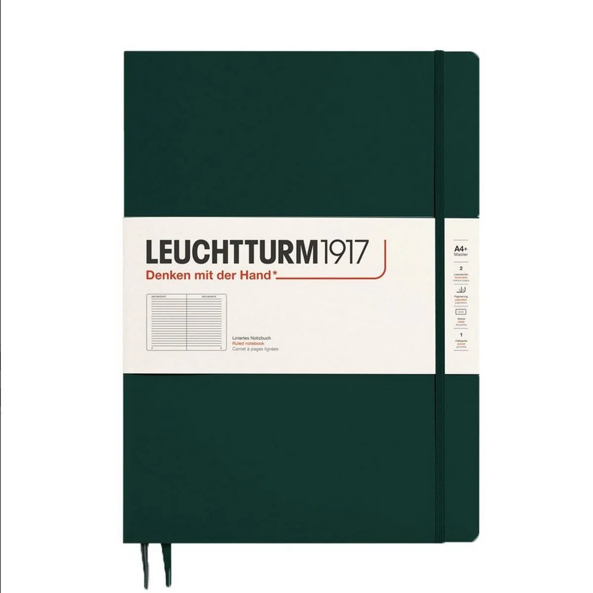notitieboek lined master slim hardcover a4+ 225x315mm van Leuchtturm1917 in Forest Green – productfoto