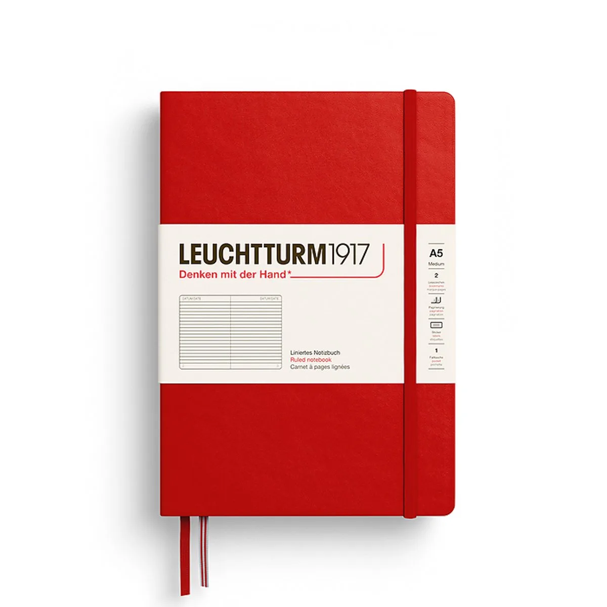 notitieboek lined medium hardcover a5 145x210mm de Leuchtturm1917 en Cherry – photo produit
