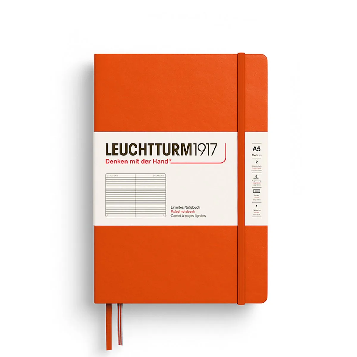 notitieboek lined medium hardcover a5 145x210mm de Leuchtturm1917 en Pumpkin – photo produit
