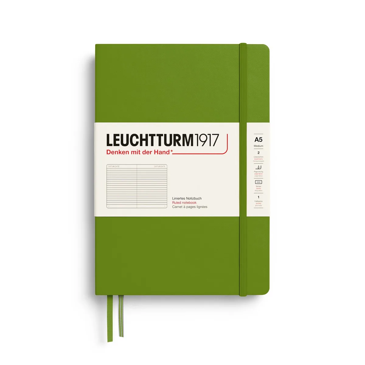 Notitieboek Medium A5 - Hardcover - 145x210mm - gelinieerd - ruled - Moss - groen från Leuchtturm1917 – produktbild
