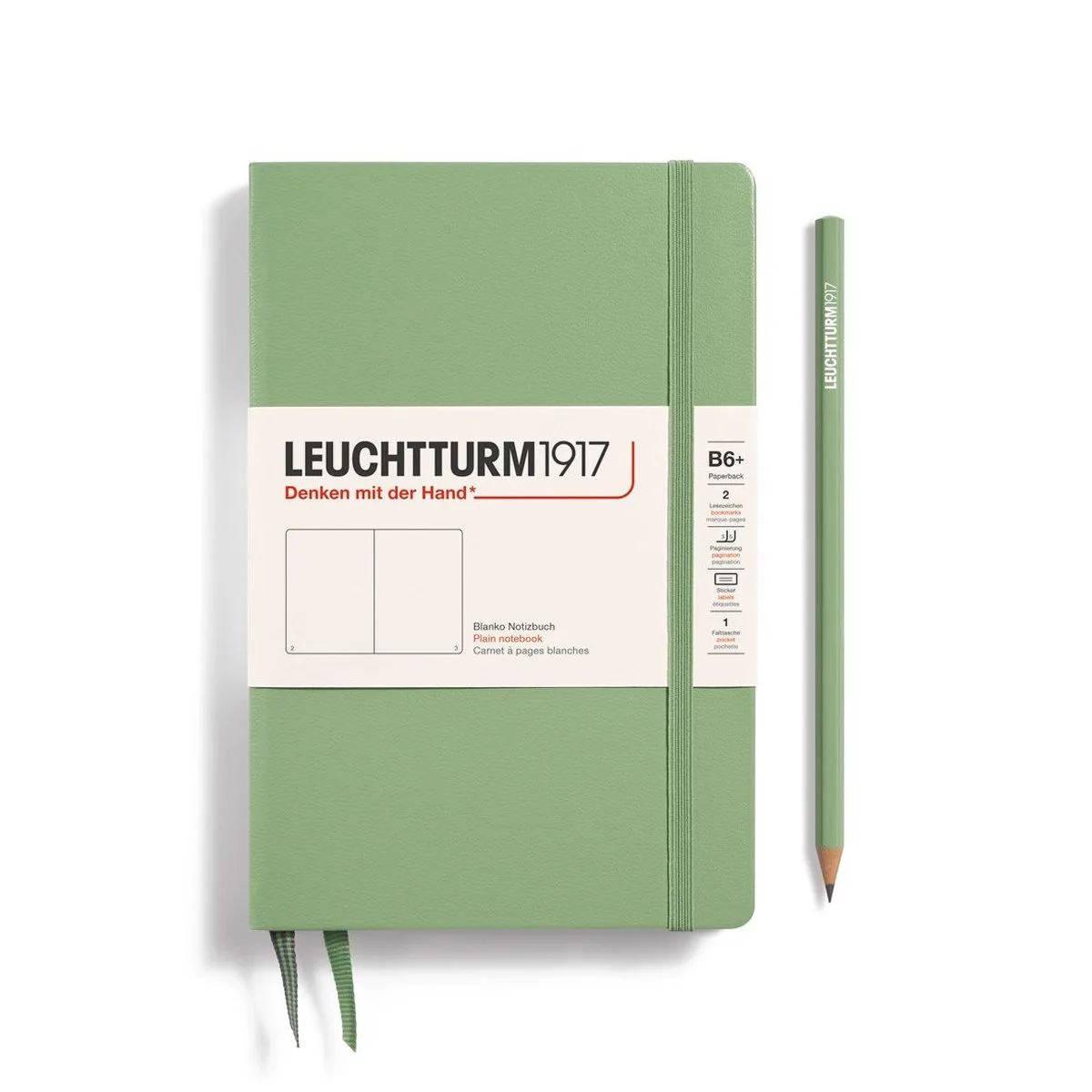 Notitieboek Slim B6+ Paperback Hardcover Blanco van Leuchtturm1917 in Sage – productfoto