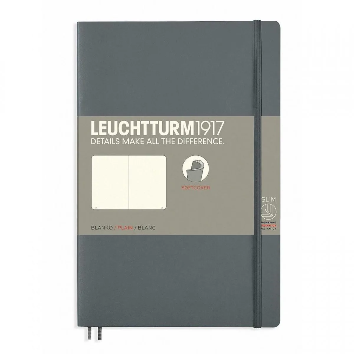 notitieboek softcover 19x12.5 cm blanco de Leuchtturm1917 en Anthracite – photo produit