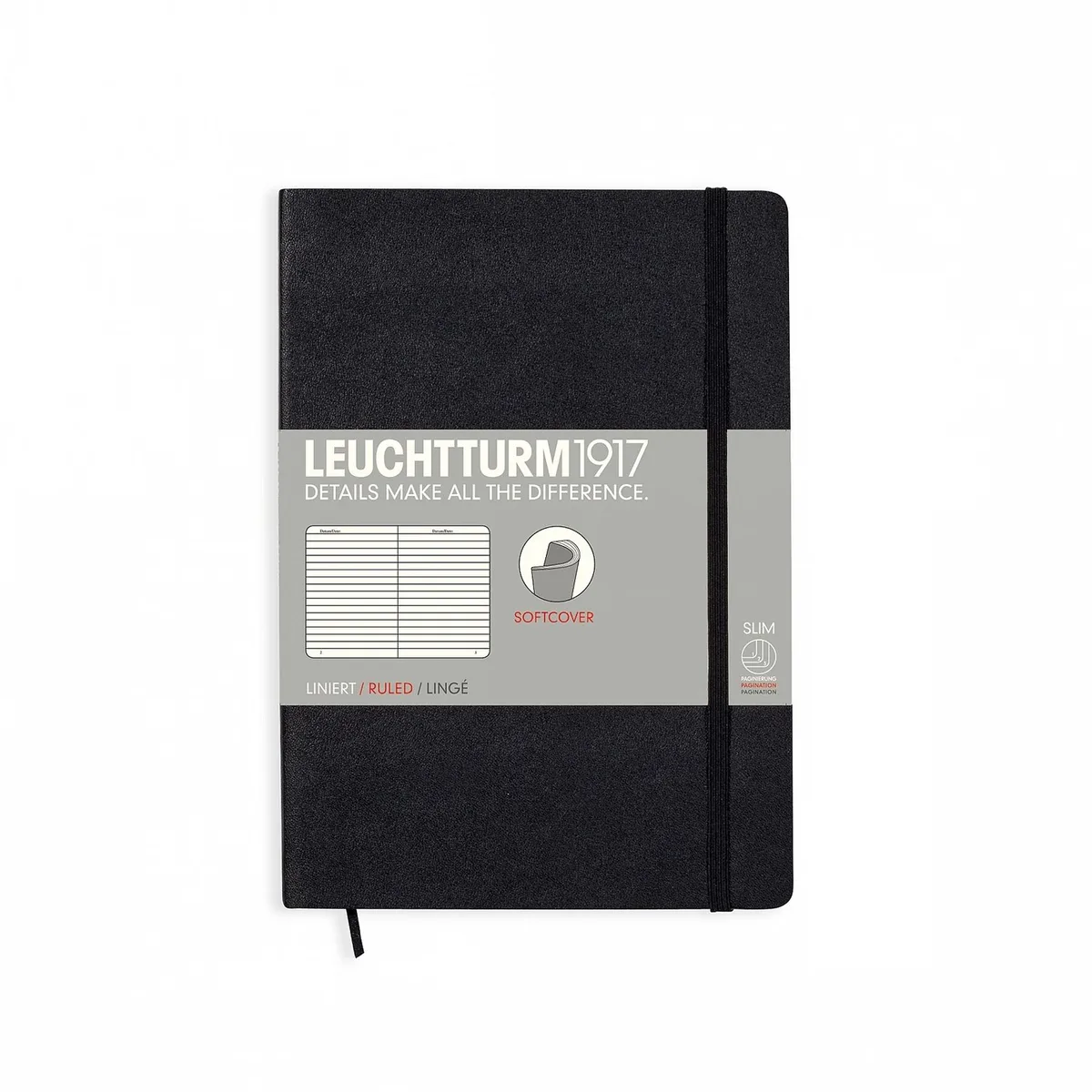 Softcover Notitieboek - Medium - Gelinieerd de Leuchtturm1917 en Noir – photo produit