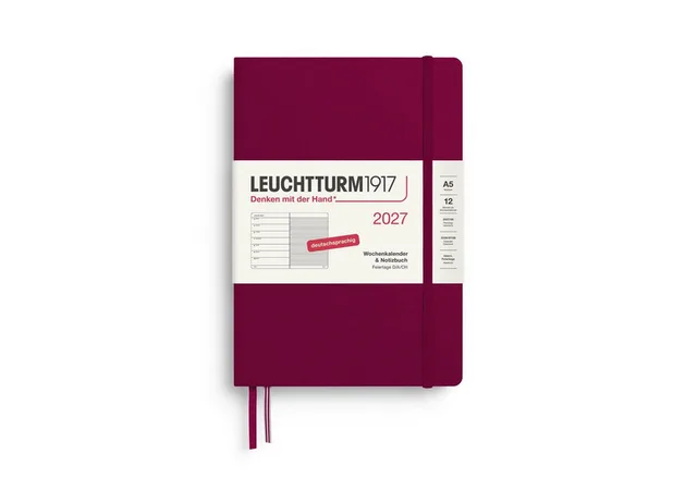Taschenkalender Wochenkalender 2027 & Notizbuch Medium A5 Hardcover Port Red