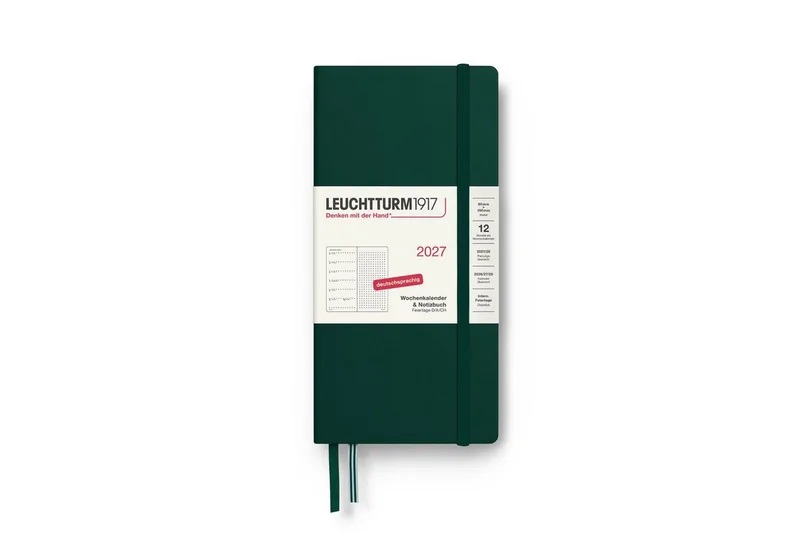 Taschenkalender Wochenkalender 2027 & Notizbuch Wallet B6+ x A6 Forest Green von Leuchtturm1917 in Grün – Produktfoto 1 von 2