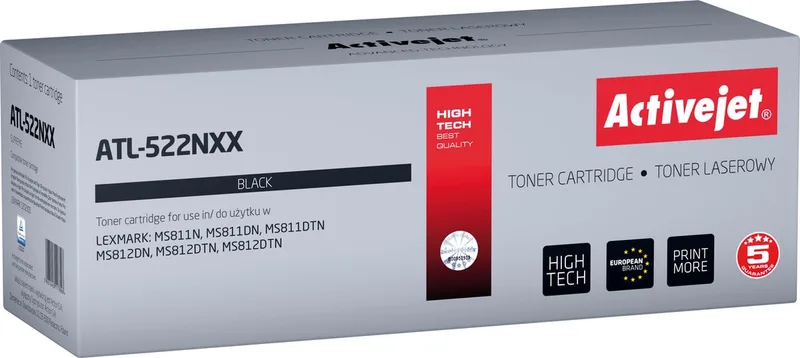 ActiveJet ATL-522NXX tonercartridge voor Lexmark-printers; Vervanging Lexmark 52D2x00 (522x); Opperste; 45000 pagina's; by Lexmark in Black – product photo