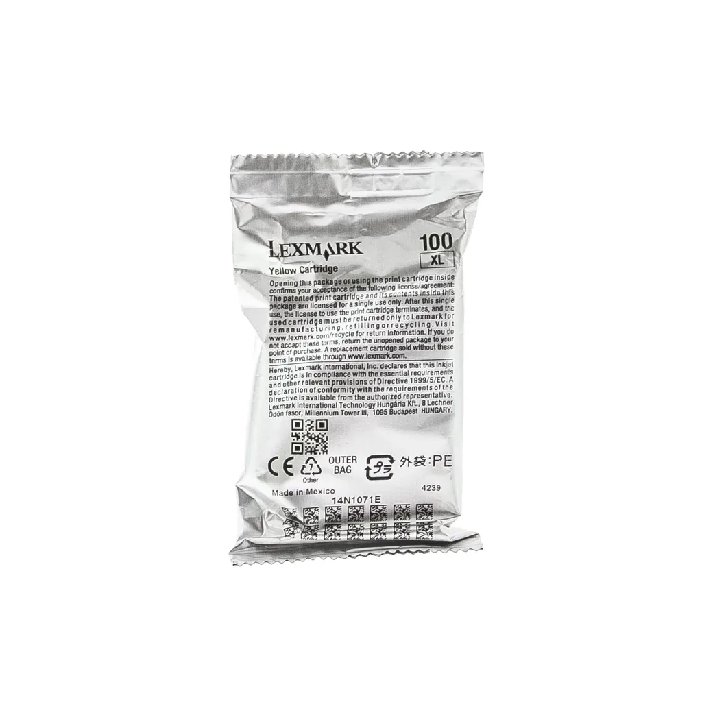 Lexmark 100XL Blækpatron gul, 600 sider 14N1071E N/A från Lexmark – produktbild