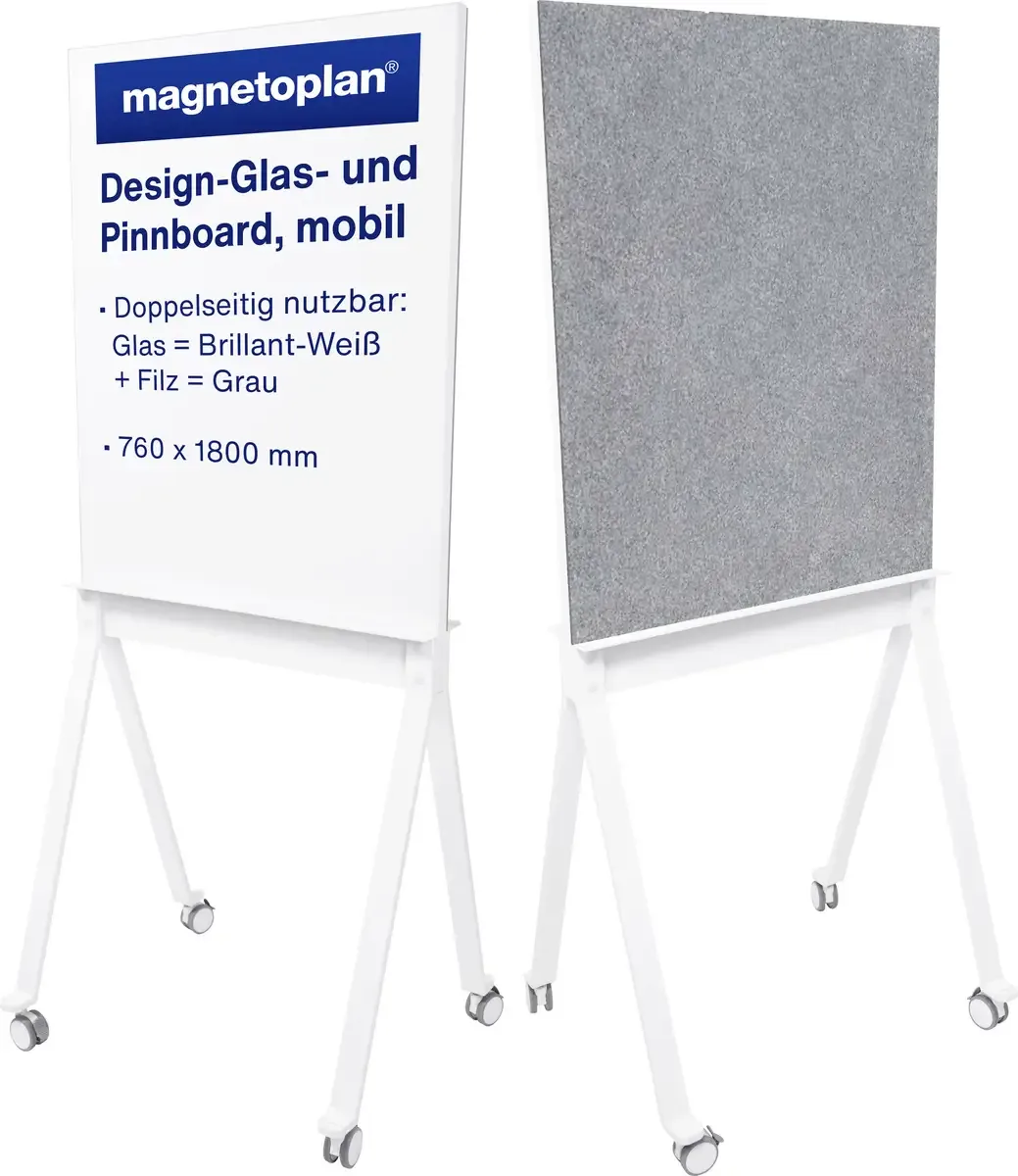 Glasboard, Prikbord mobiles Glas-/Pinnboard (b x h) 76 cm x 180 cm de Magnetoplan en Blanc – photo produit