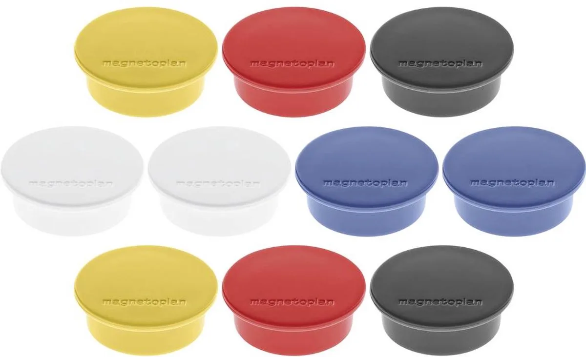 Magneet (Ø x h) 40 mm x 13 mm Rond Wit, Geel, Rood, Zwart, Blauw 10 stuk(s) 1662010 von Magnetoplan in Weiß, Gelb, Rot, Schwarz, Blau – Produktfoto