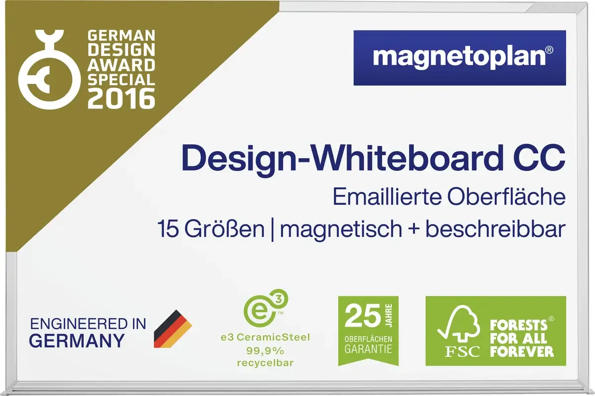 Whiteboard CC (b x h) 200 cm x 120 cm Geëmailleerd, Glad Incl. opbergbakje von Magnetoplan in Weiß – Produktfoto