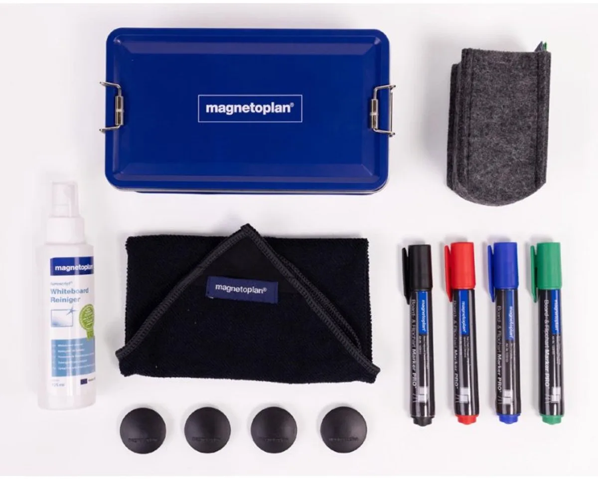 Whiteboard Zubehör-Set Premium Kit von Magnetoplan in Blau – Produktfoto