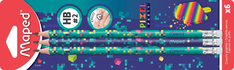 Bleistift PIXEL PARTY, mit Radierer, HB, 6er Blister van Maped – productfoto
