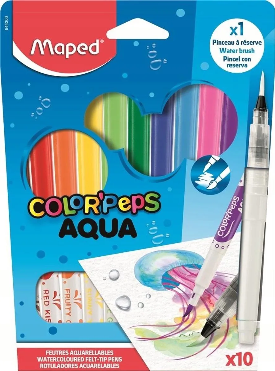 Colorpeps Aqua Viltstiften Set - 10 Kleuren met Waterkwast van Maped in Meerkleurig – productfoto