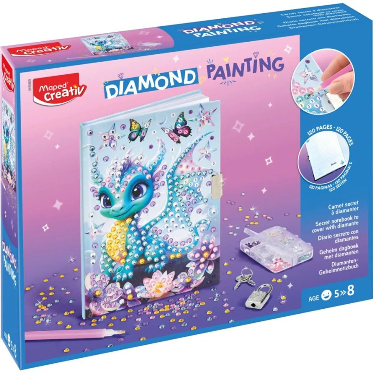 dagboek DIAMOND PAINTING, 530 diamanten, slot met 2 sleutels fra Maped – produktbillede