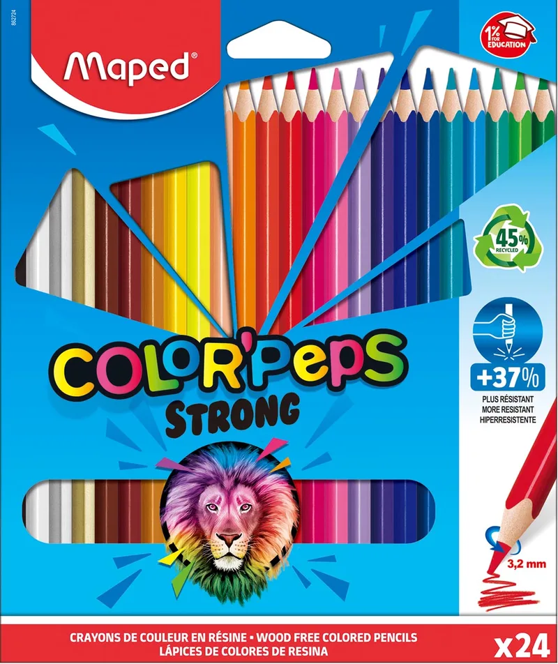 kleurpotlood Color'Peps Strong, 24 potloden in een kartonnen etui de Maped – photo produit