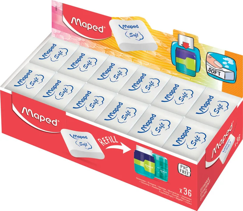 Kunststoff-Radierer Essentials Soft, weiß,36er Display fra Maped – produktbillede