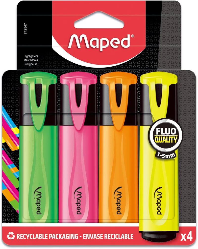 markeerstift Fluo'Peps Classic etui van 4 stuks: geel, oranje, roze en groen by Maped – product photo