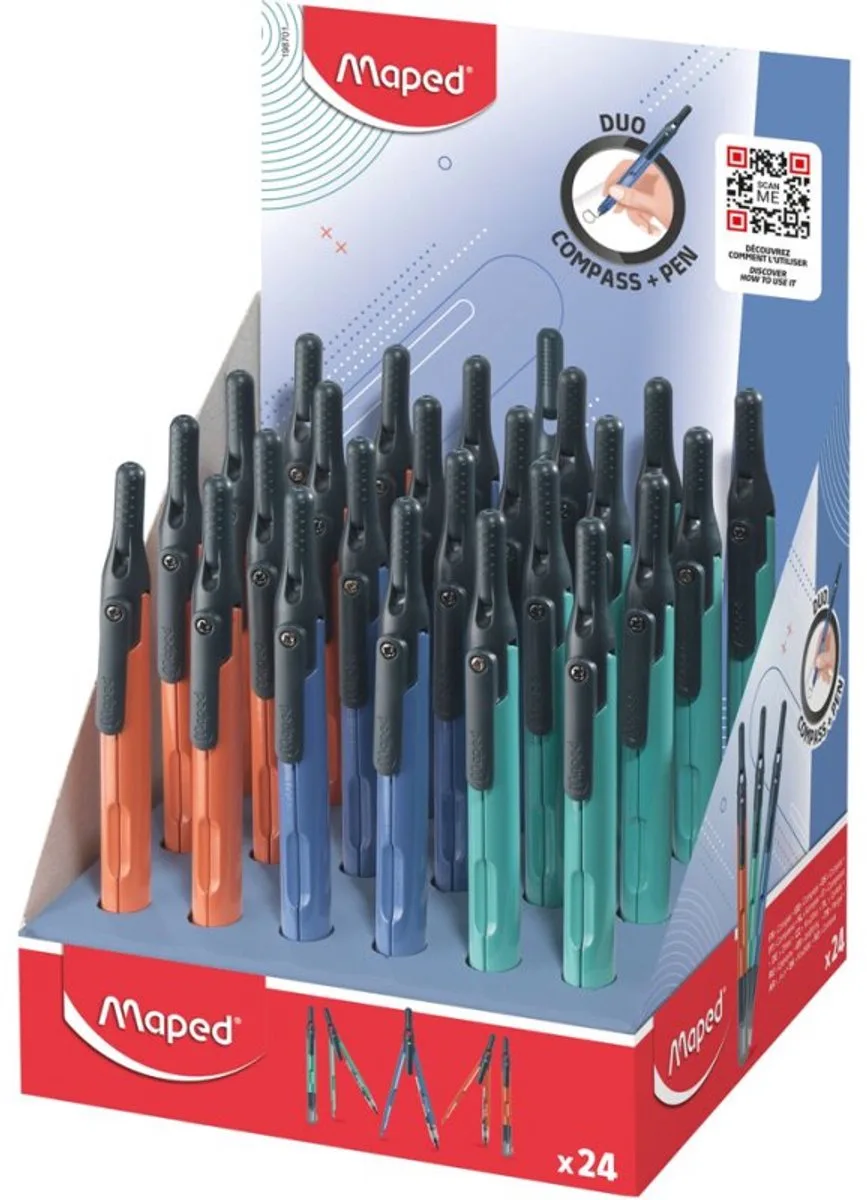 passer met potlood, kleurassortiment, 24 stuks display van Maped – productfoto