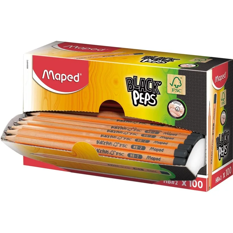 potlood Black'Peps HB, zonder gum, kartonnen displaydoos van 100 stuks von Maped – Produktfoto