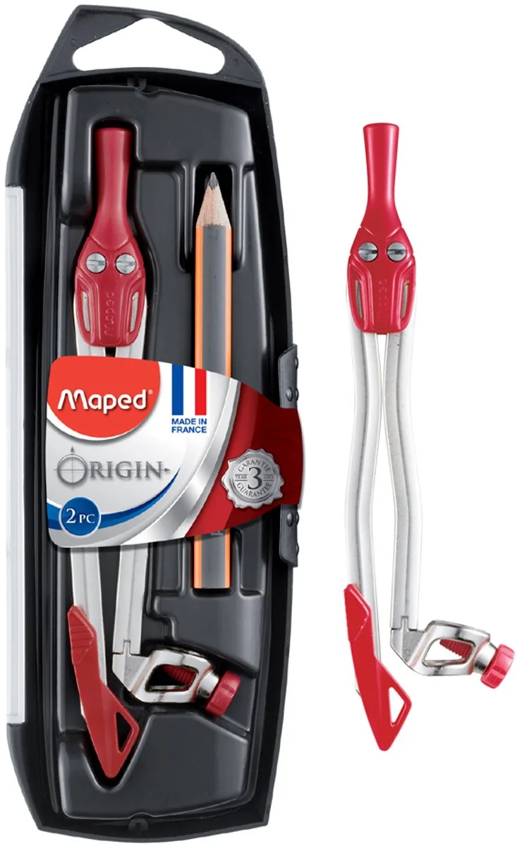 Protect passer met universeel inzetstuk & potlood - made in France - assorti kleuren van Maped in Rood – productfoto