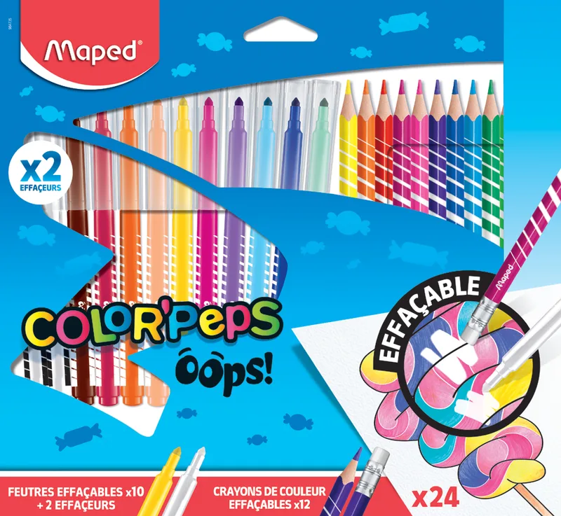 Radierbare Fasermaler & Buntstifte COLOR, PEPS OOPS de Maped – photo produit