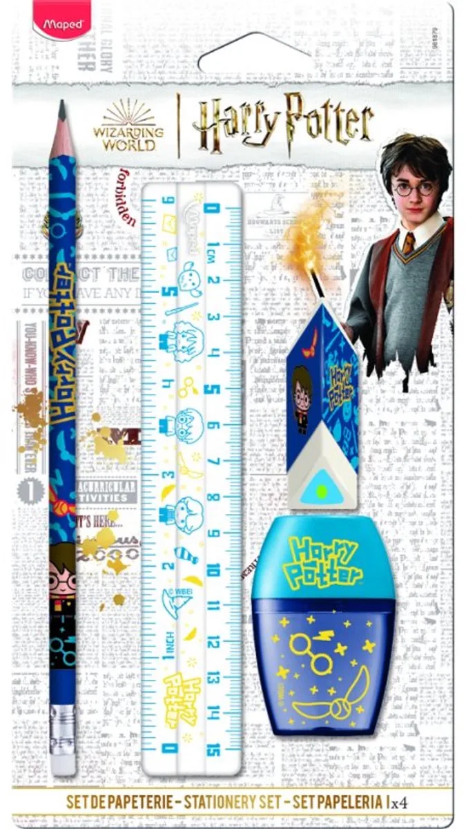 schrijfset Harry Potter Gryffindor, 4-delig, potlood en gum de Maped en Bleu – photo produit