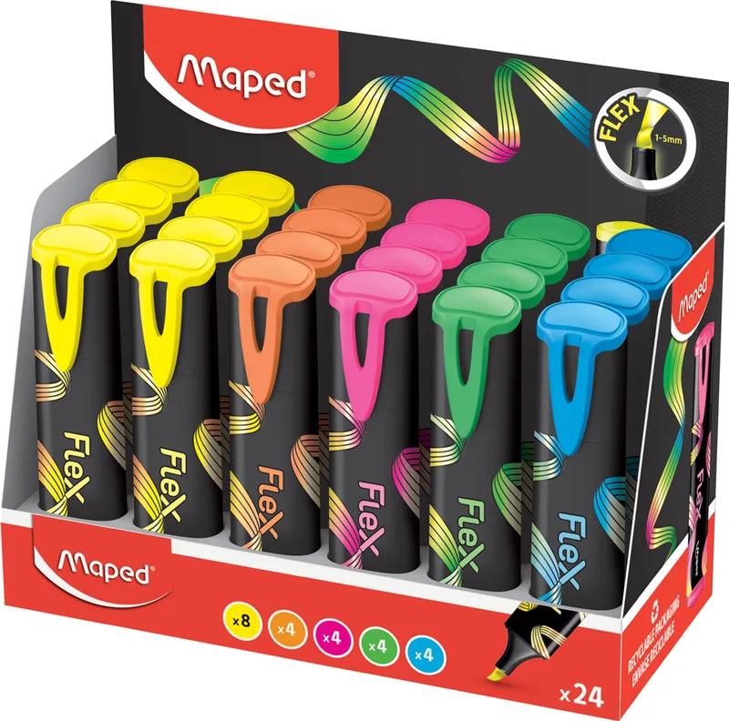 Textmarker FLEX, flexible Spitze, 24er Display de Maped – photo produit