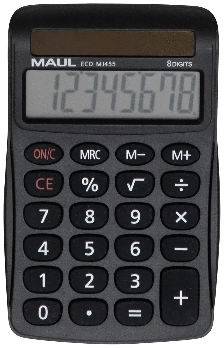 ECO MJ 455 Tischrechner Schwarz Display (Stellen): 8 solarbetrieben (B x H x T) 71 x 112 x 20 mm von Maul – Produktfoto