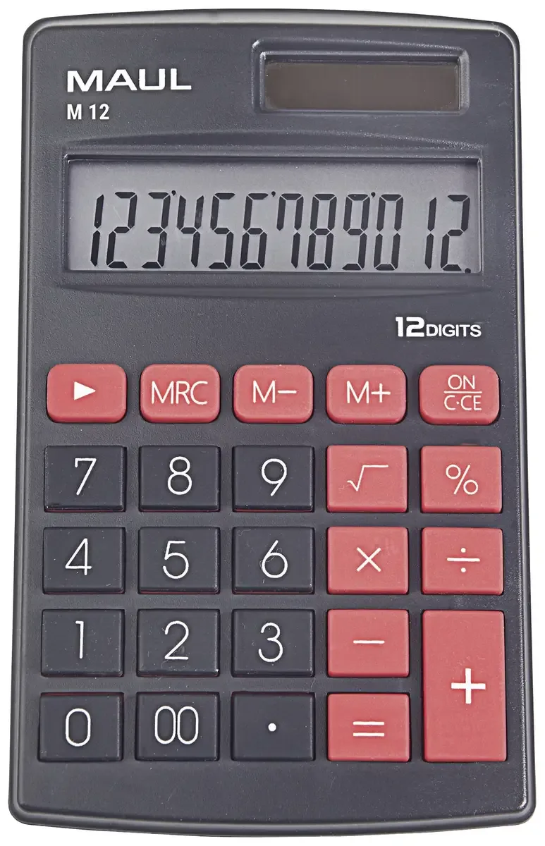 M 12 Taschenrechner Schwarz Display (Stellen): 12 batteriebetrieben, solarbetrieben by Maul – product photo