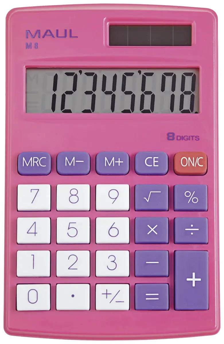 M 8 Taschenrechner Pink Display (Stellen): 8 batteriebetrieben, solarbetrieben by Maul – product photo