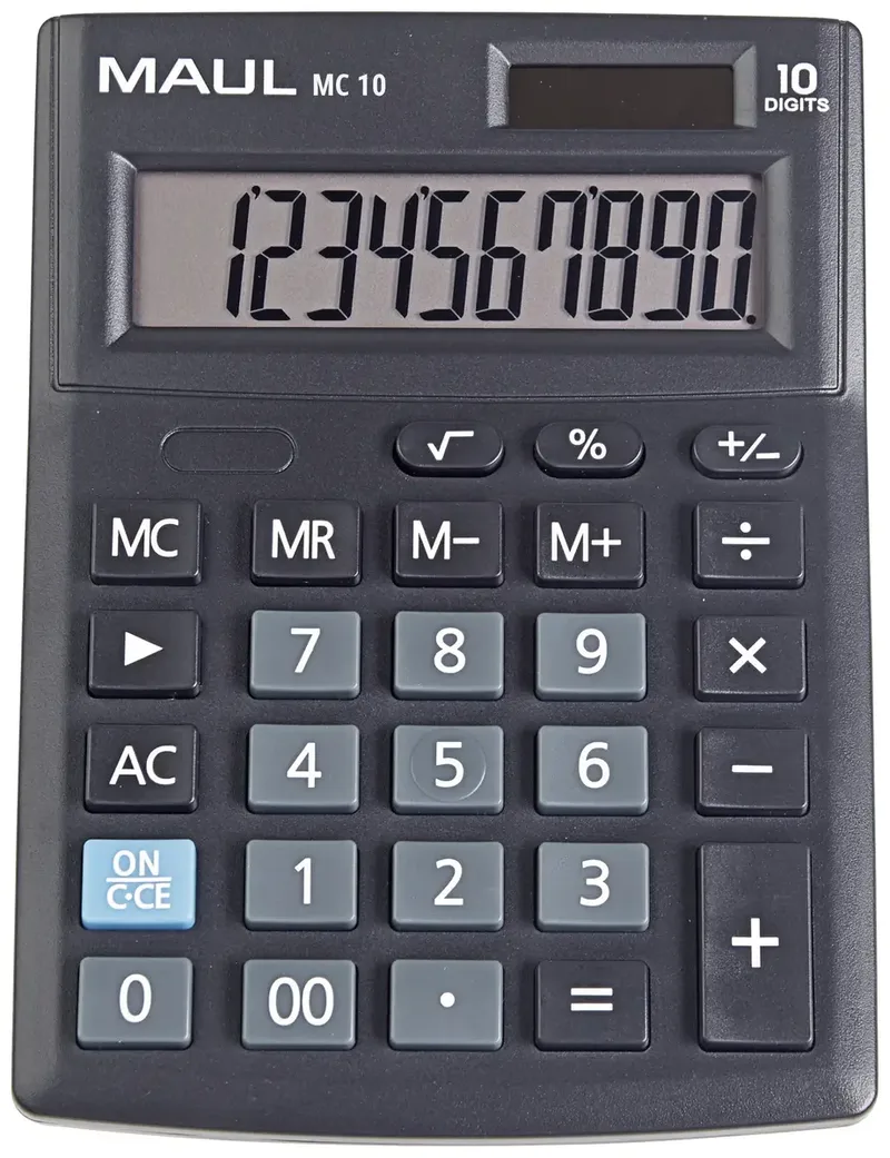 MC 10 Tischrechner Schwarz Display (Stellen): 10 batteriebetrieben, solarbetrieben (B x H x T) 137 x 31 x 103 mm von Maul – Produktfoto
