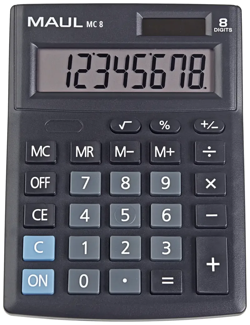 MC 8 Tischrechner Schwarz Display (Stellen): 8 batteriebetrieben, solarbetrieben by Maul – product photo
