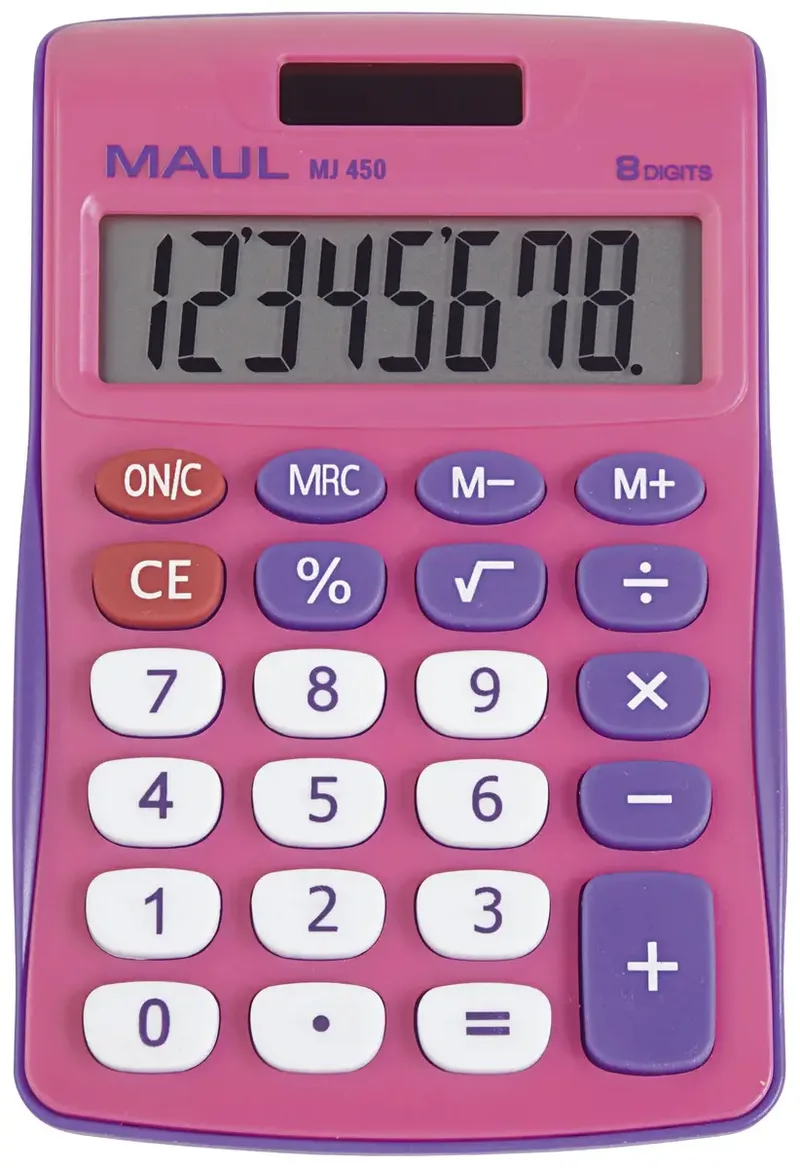 MJ 450 Tischrechner Pink Display (Stellen): 8 batteriebetrieben, solarbetrieben (B x H) 113 mm x 72 mm by Maul – product photo