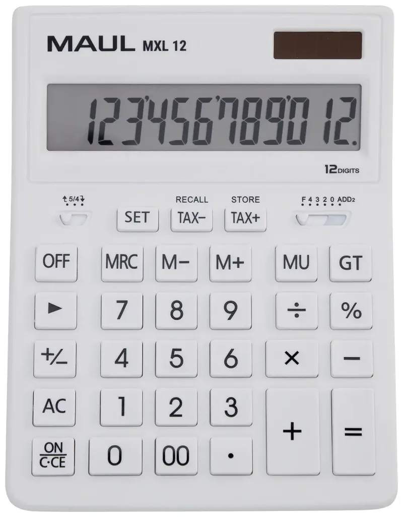 MXL 12 Tischrechner Weiß Display (Stellen): 12 batteriebetrieben, solarbetrieben (B x H x T) 155 x 205 x 35 mm de Maul – photo produit