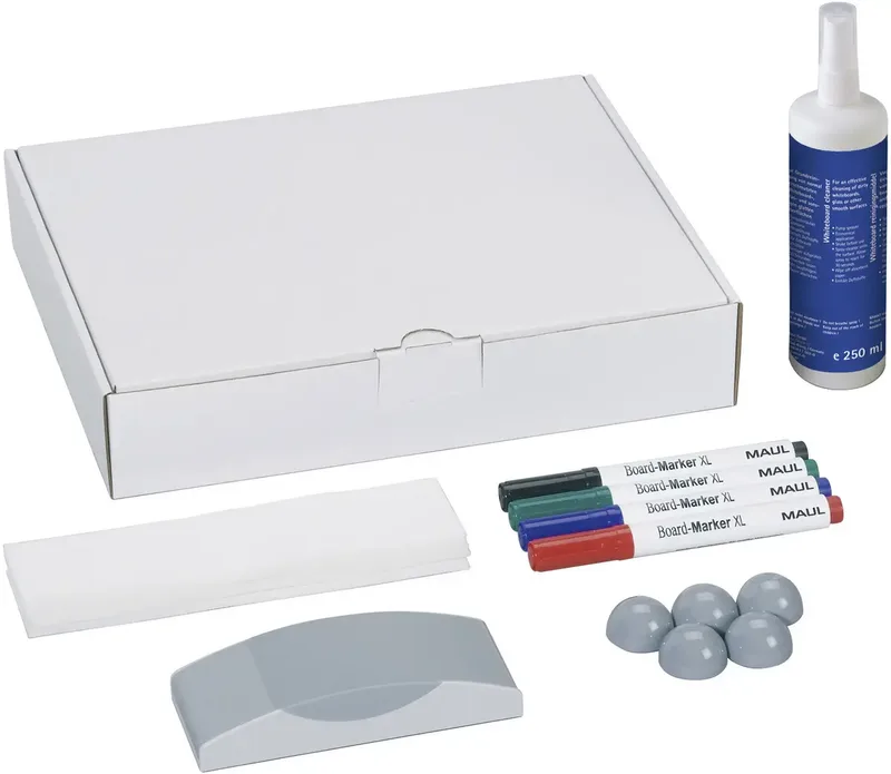 Whiteboard Zubehör-Set 6386099 (B x H) 238 mm x 58 mm Karton inkl. 4 Boardmarkern, Tafelwischer, Reiniger, 5 Kugel-Magneten by Maul – product photo
