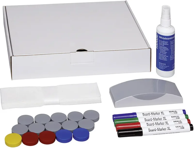 Whiteboard Zubehör-Set JAKOB MAUL - Moderationszubehör 31 Teile (B x H) 305 mm x 60 mm Karton inkl. 4 Boardmarkern, Tafelwischer, Reiniger, 15 Magneten von Maul – Produktfoto