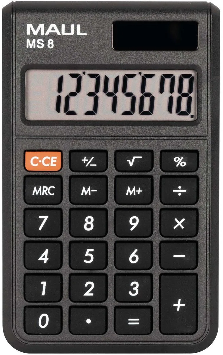 Zakrekenmachine MS 8 LCD-scherm 1-regelig, 8 cijfers Solar Batterij 9.8 x 6 x 1.2 cm de Maul en Noir – photo produit