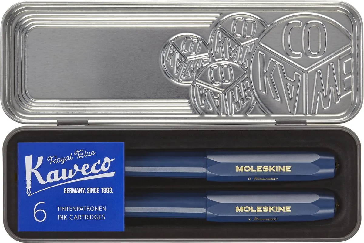 X Kaweco Pen set, Vulpen Medium & Balpen 1,0mm de Moleskine en Bleu – photo produit