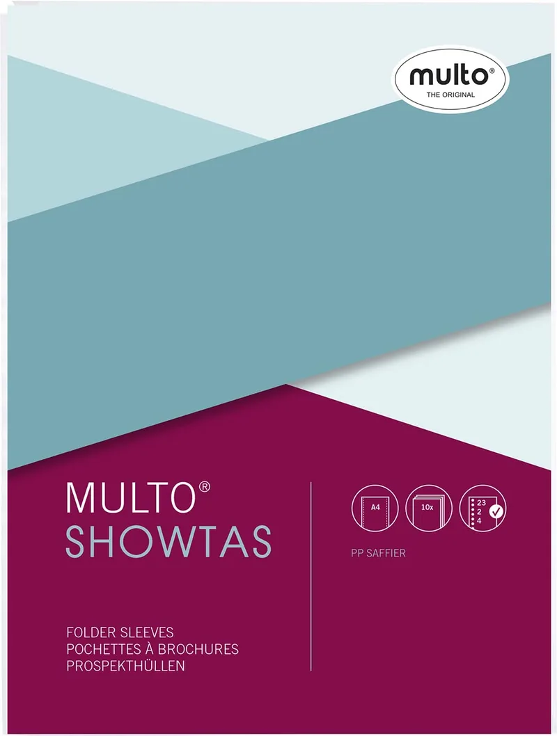 geperforeerde showtas ft A4, 23-gaatsperforatie, 80 micron, gekorreld, pak van 10 stuks by Multo – product photo