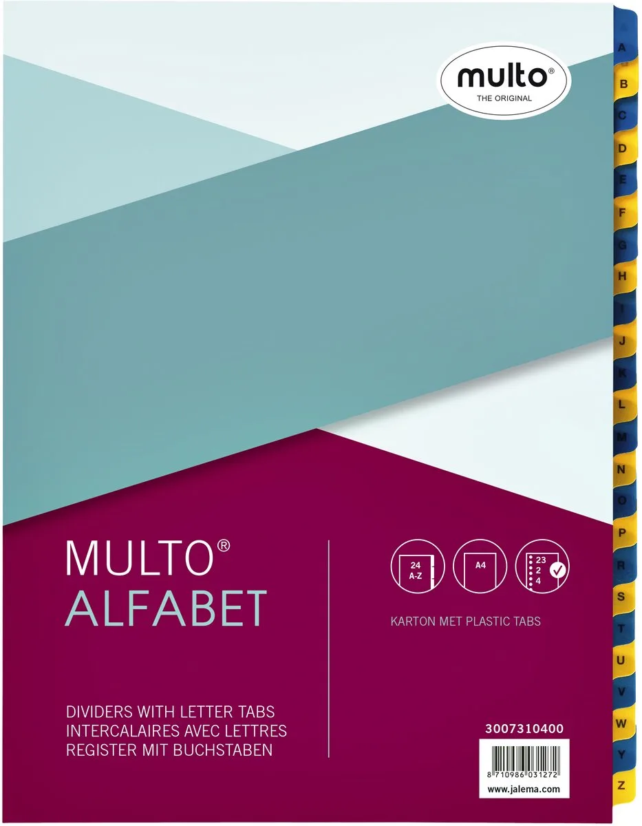 Tabbladen Multo A4 23-rings 24-delig A-Z karton 170gr de Multo en Bleu, Jaune – photo produit