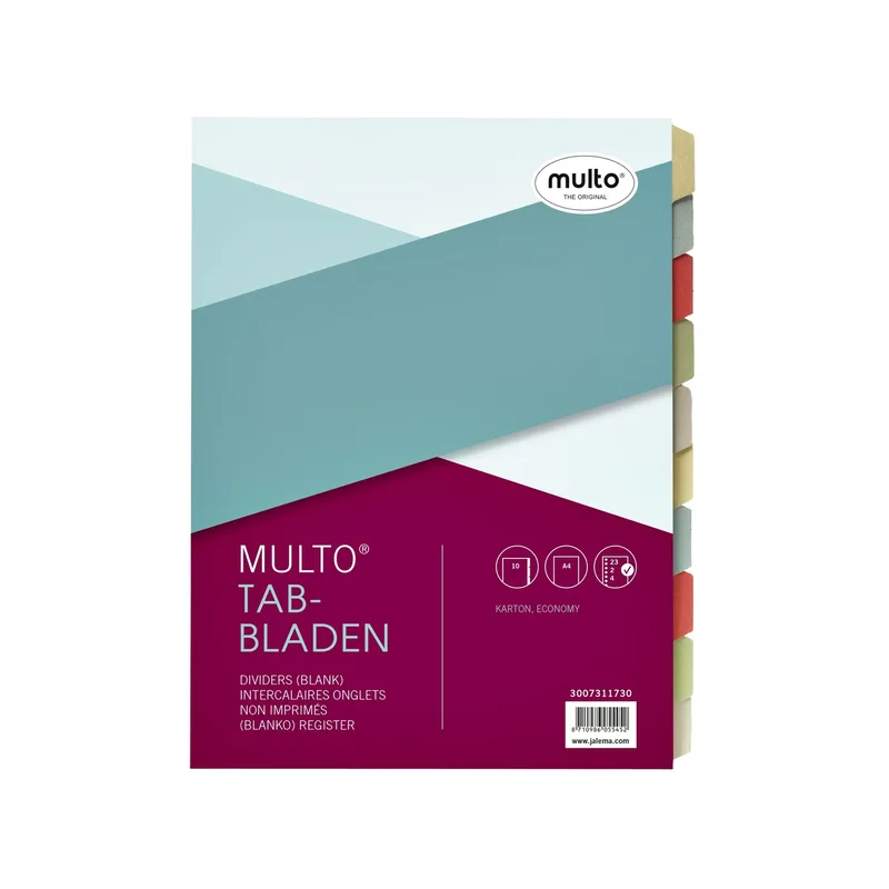 Tabbladen multo a4 23r karton 10dlg ass | 25 stuks van Multo – productfoto