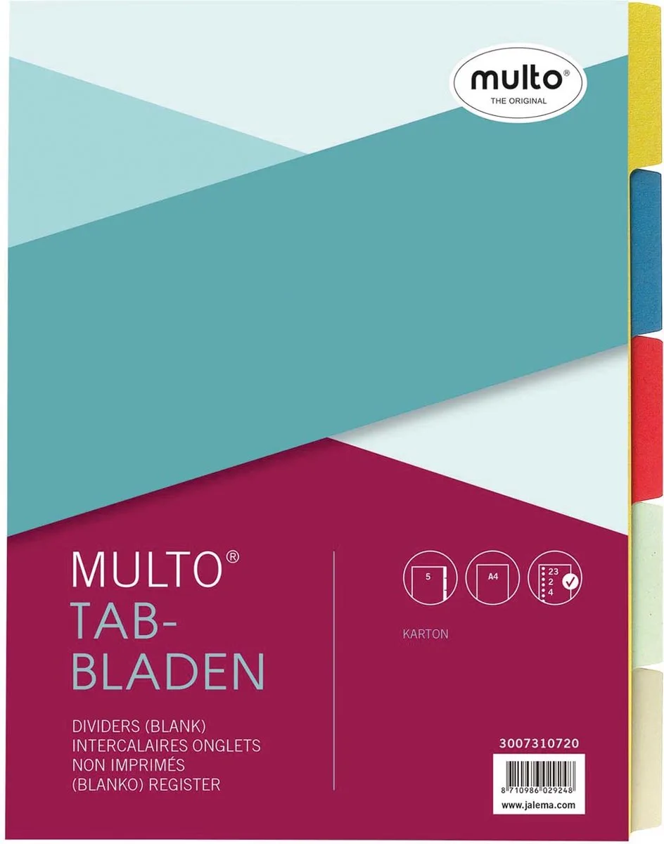 Tabbladen Multo A4 23R karton 5-delig de Multo en Assorti – photo produit