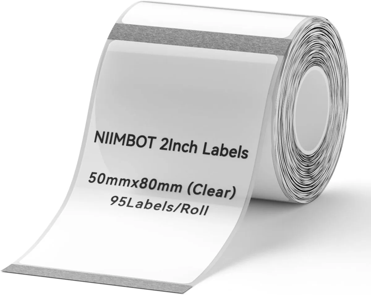 Labelprinterrol B21/B1/B31/B4 - 50x80mm - 95 Labels - 1 rol - Transparant van Niimbot in Transparant 50x80 – productfoto