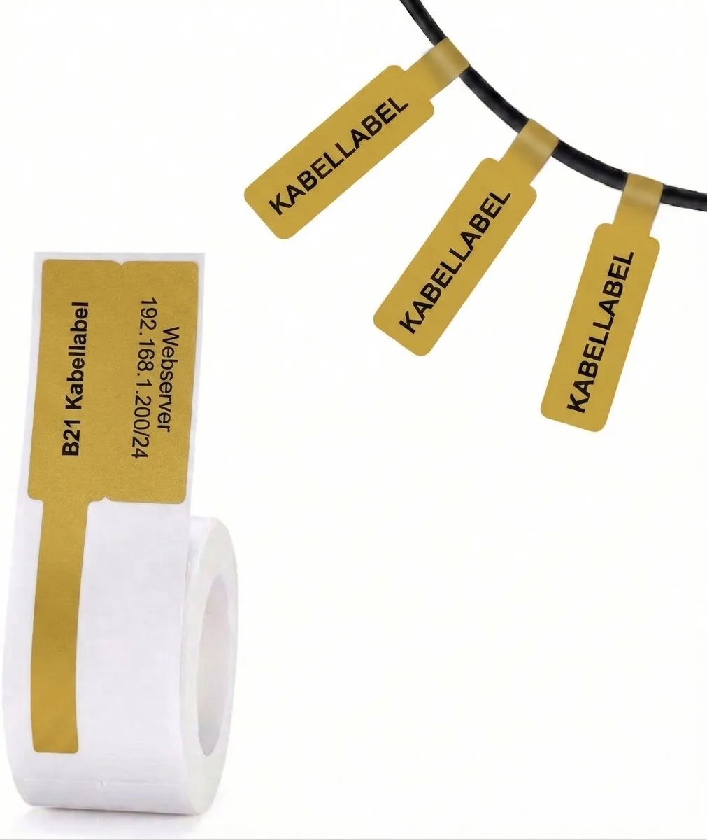 Labels - Etiketten voor B21/B1- 25x38mm - 40mm staart - 100 vellen - Kabel labels - Geel de Niimbot en 25x38 mm Geel – photo produit