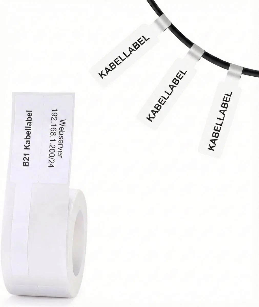Labels - Etiketten voor B21/B1- 25x38mm - 40mm staart - 100 vellen - Kabel labels - Wit von Niimbot in Wit 25x38+40 – Produktfoto