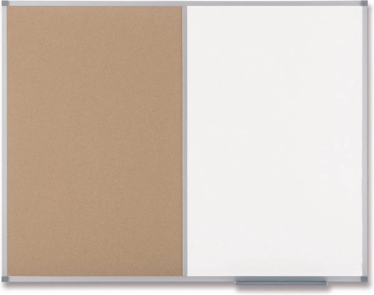 Classic Combi Kurk/Staal Notitiebord/Whiteboard/Memobord Inclusief Bevestigingsmateriaal - 900x600mm -Wit/Natuurbruin von Nobo in Weiß – Produktfoto