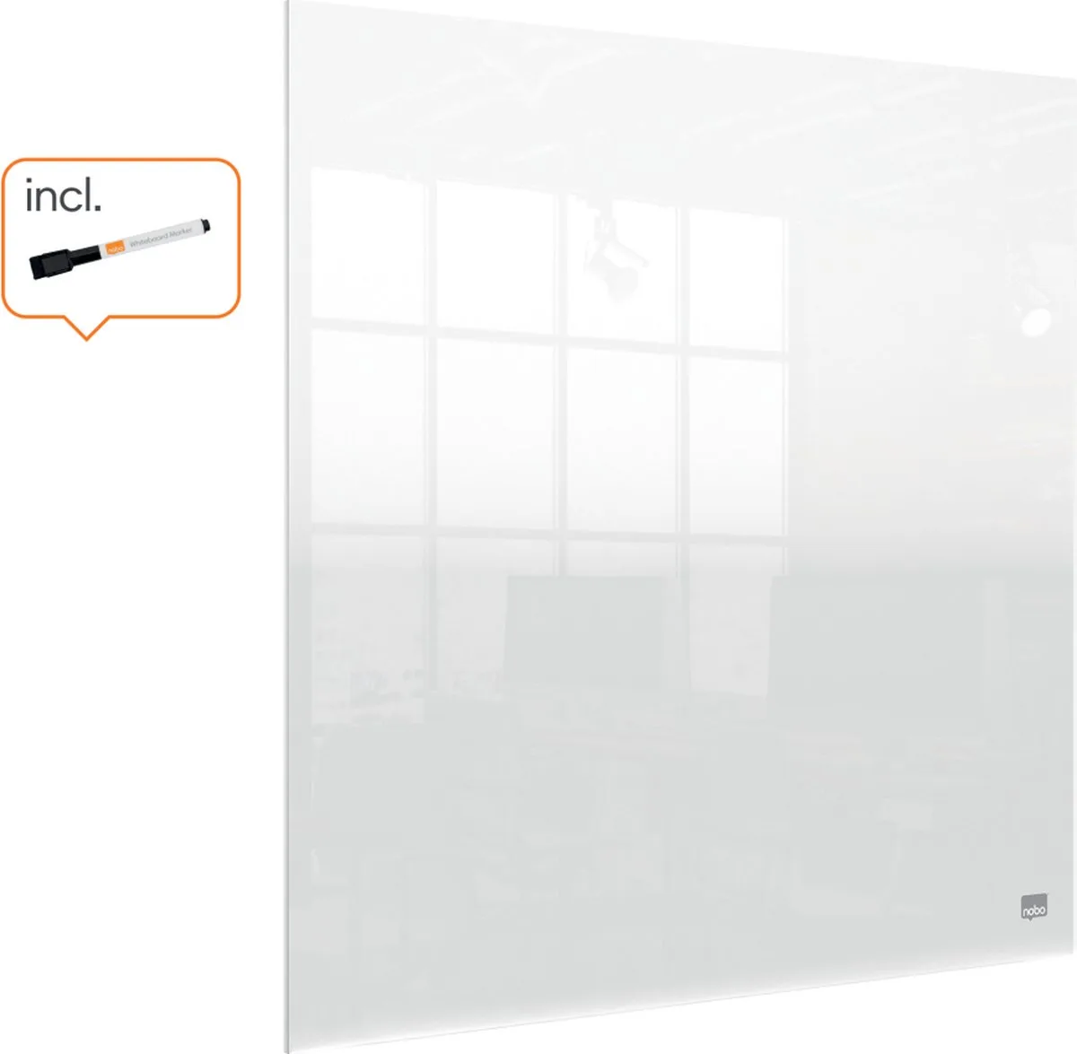 Draagbaar, Droog Uitwisbaar Mini A4 Whiteboard voor op Bureau/aan de Muur - 450 x 450 Millimeter - Inclusief Marker En Montage Pads - Acryl von Nobo in Transparent – Produktfoto